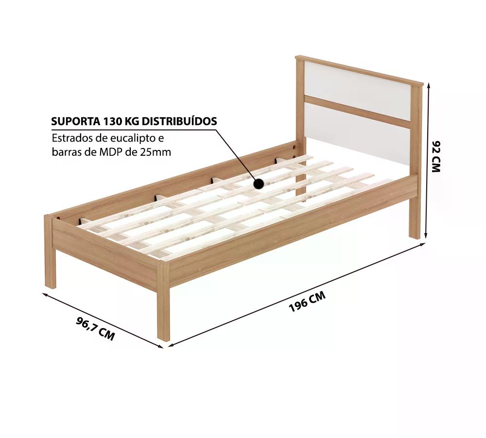 Cama Solteiro CM8004 Amendoa Branco Tecno Mobili