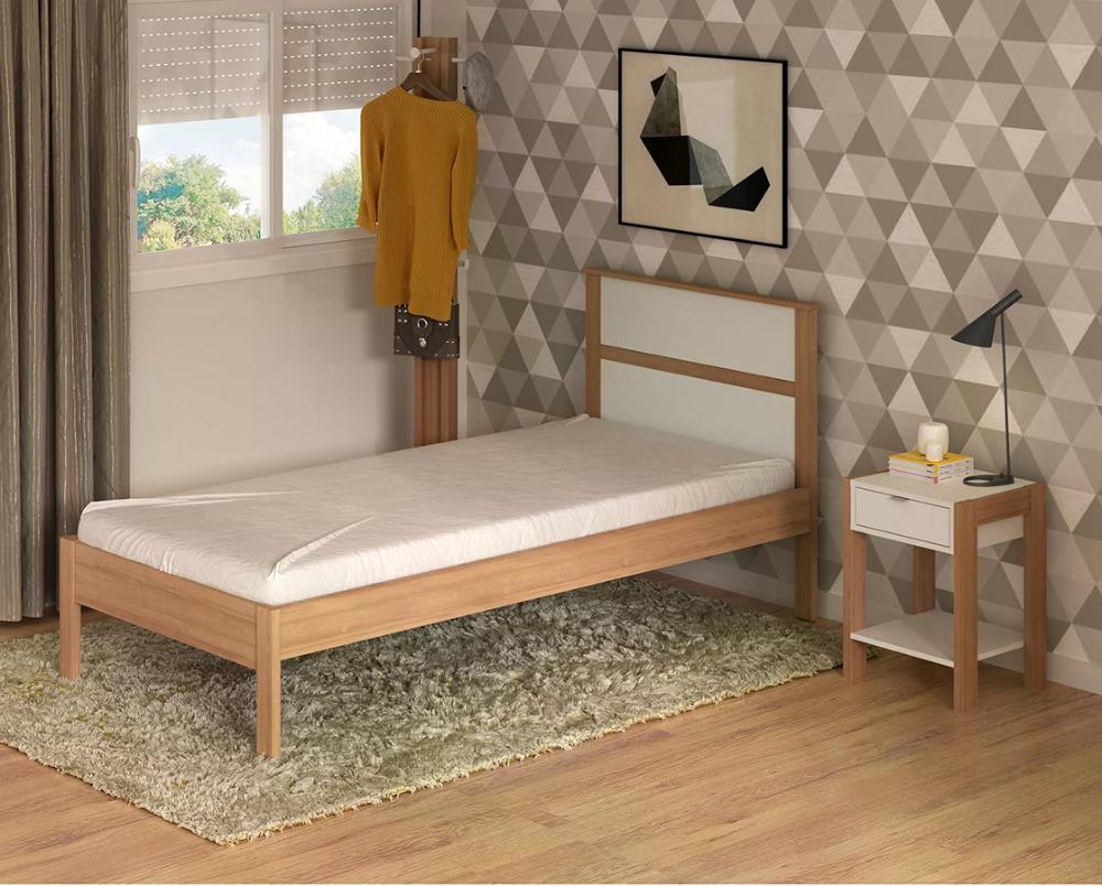 Cama Solteiro CM8004 Amendoa Branco Tecno Mobili