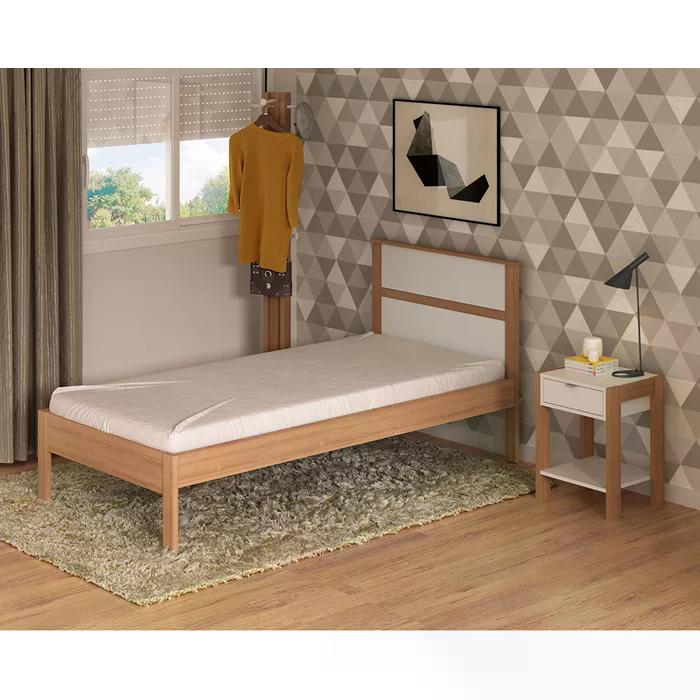 Cama Solteiro CM8004 E Mesa De Cabeceira AZ1016 QT2 Amendoa Branco Tecno Mobili