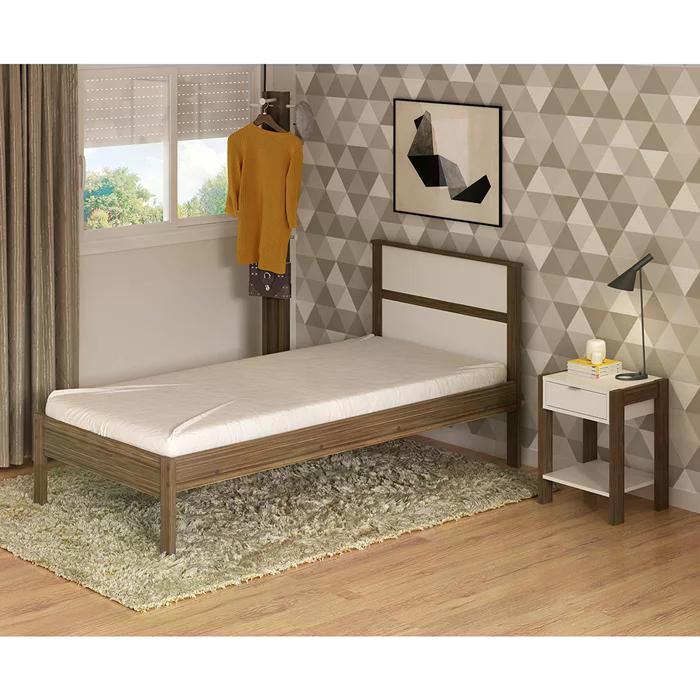 Cama Solteiro CM8004 E Mesa De Cabeceira AZ1016 QT2 Nogal Branco Tecno Mobili
