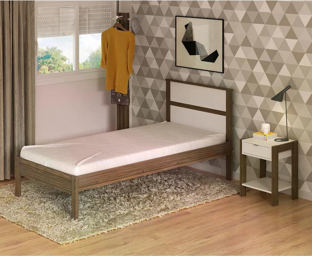 Cama Solteiro CM8004 Nogal Branco Tecno Mobili
