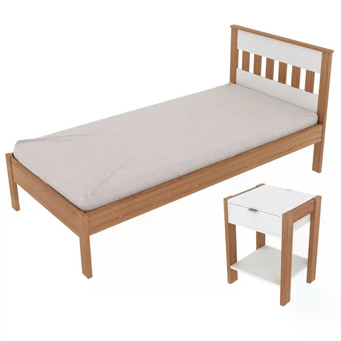 Cama Solteiro CM8006 E Mesa De Cabeceira AZ1016 QT5 Amendoa Branco Tecno Mobili