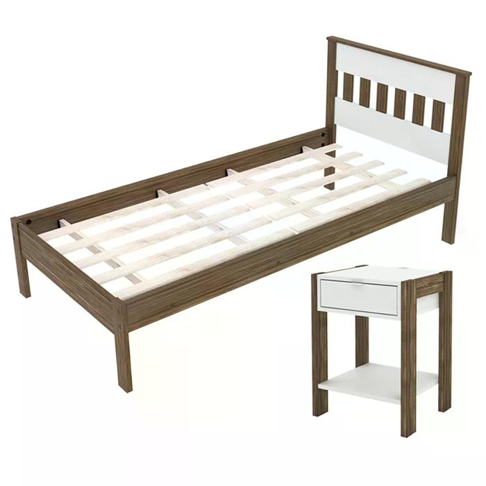 Cama Solteiro CM8006 E Mesa De Cabeceira AZ1016 QT5 Nogal Branco Tecno Mobili