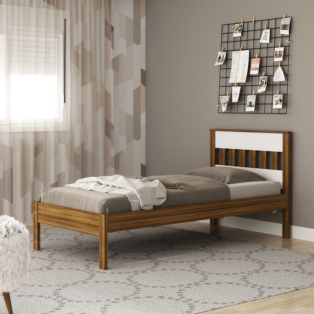 Cama Solteiro CM8006 Nogal Branco Tecno Mobili