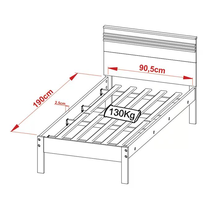 Cama Solteiro CM8010 Nogal Branco Tecno Mobili