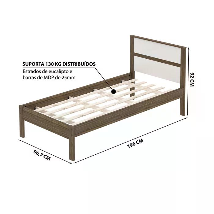 Cama Solteiro Com Auxiliar CM8004 CM8008 QT7 Nogal Branco Tecno Mobili