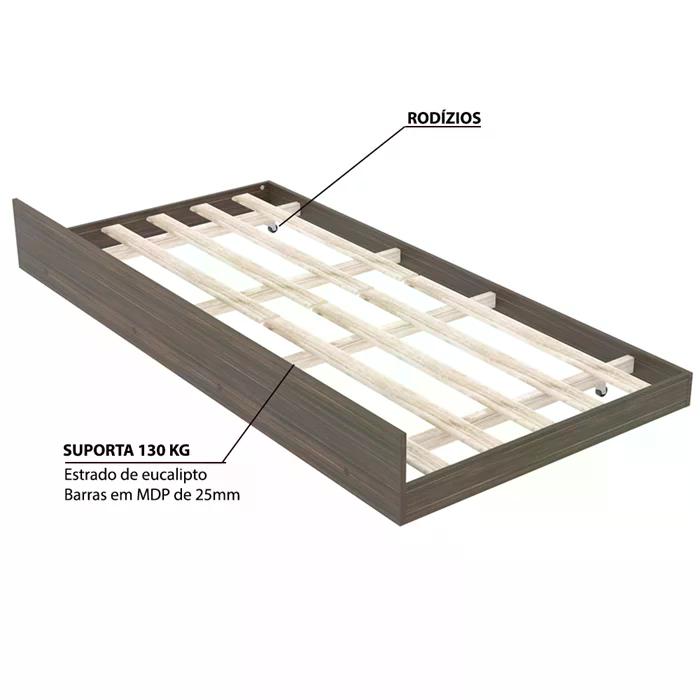 Cama Solteiro Com Auxiliar CM8004 CM8008 QT7 Nogal Branco Tecno Mobili