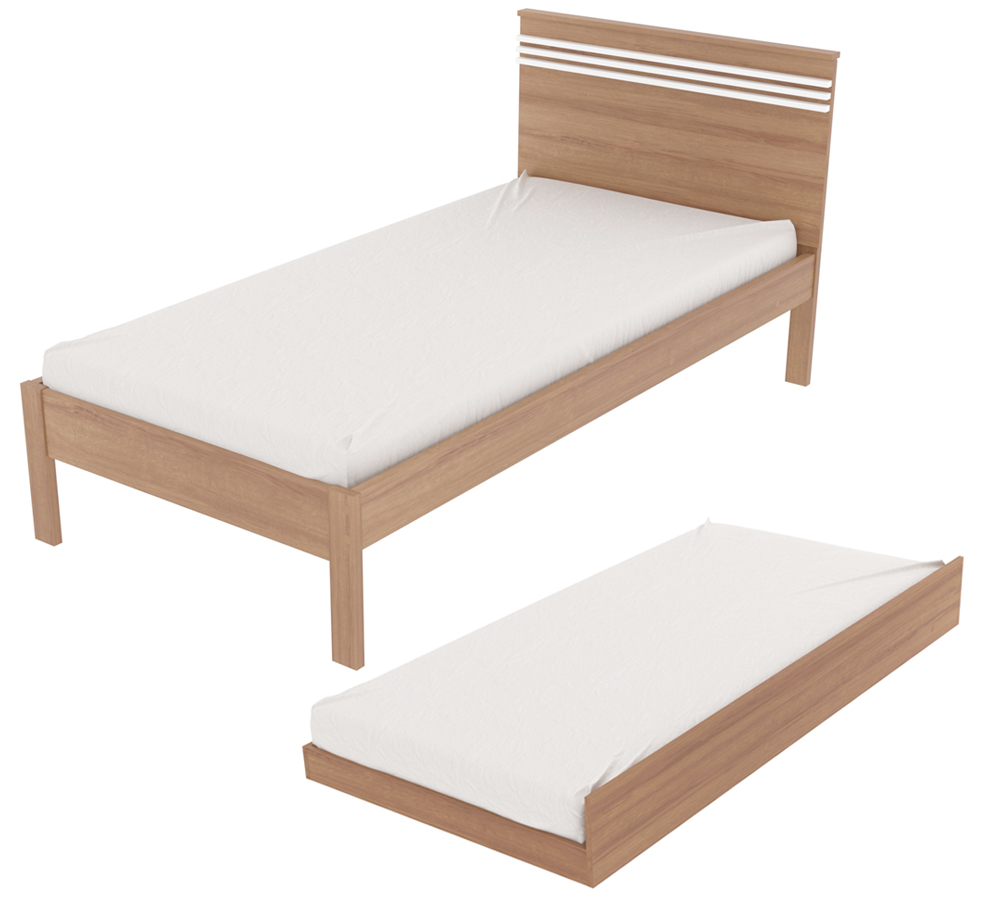 Cama Solteiro Com Auxiliar CM8010 CM8008 QT9 Amendoa Branco Tecno Mobili