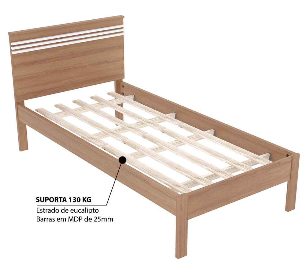Cama Solteiro Com Auxiliar CM8010 CM8008 QT9 Amendoa Branco Tecno Mobili