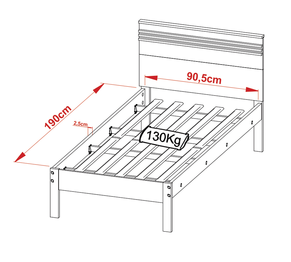 Cama Solteiro Com Auxiliar CM8010 CM8008 QT9 Amendoa Branco Tecno Mobili