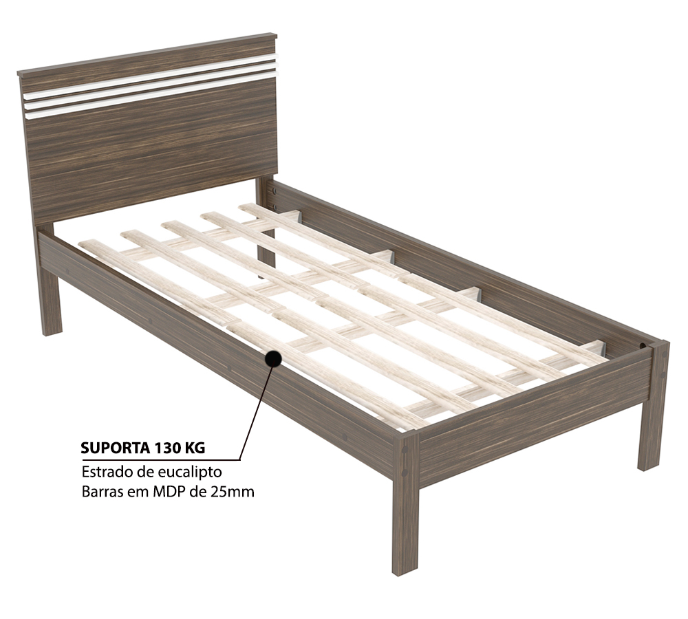 Cama Solteiro Com Auxiliar CM8010 CM8008 QT9 Nogal Branco Tecno Mobili