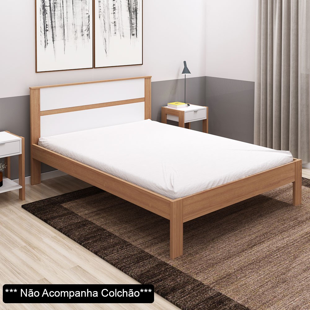 Cama de Casal Madeira CM8005 Amêndoa/Branco - Tecno Mobili