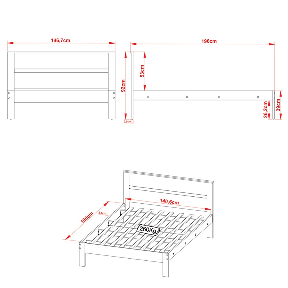 Cama de Casal Madeira CM8005 Amêndoa/Branco - Tecno Mobili