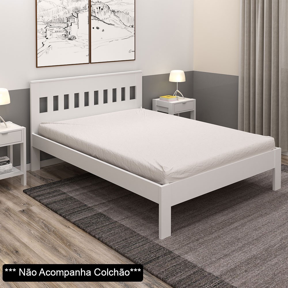 Cama de Casal Madeira CM8007 Branco - Tecno Mobili