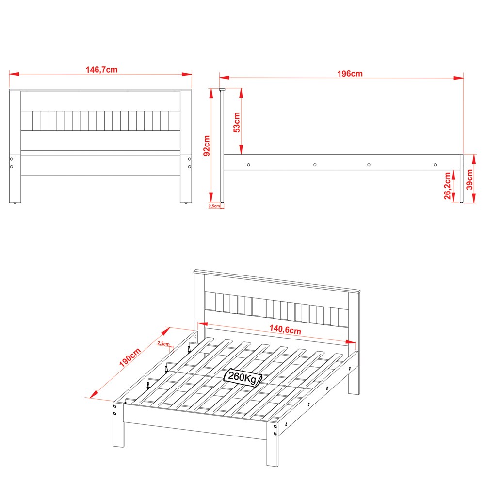 Cama de Casal Madeira CM8007 Branco - Tecno Mobili