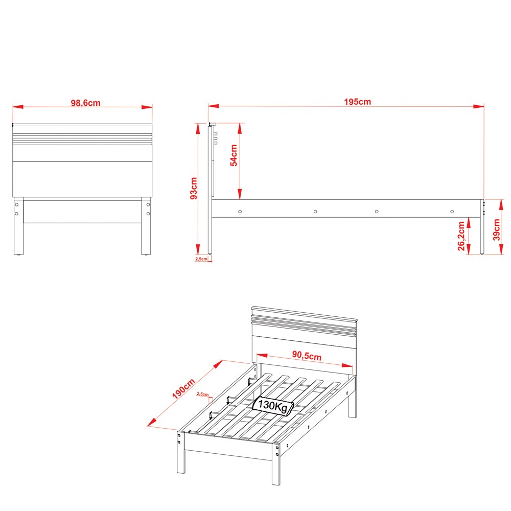 Cama de Solteiro Madeira CM8010 Branco - Tecno Mobili