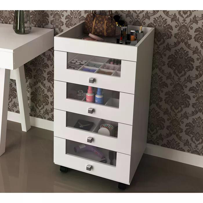 Carrinho Organizador De Maquiagem 4 Gavetas PE2009 Branco Tecno Mobili