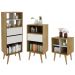 Conjunto 02 Estantes E 01 Mesa Lateral Para Sala Natural Off White Tecno Mobili