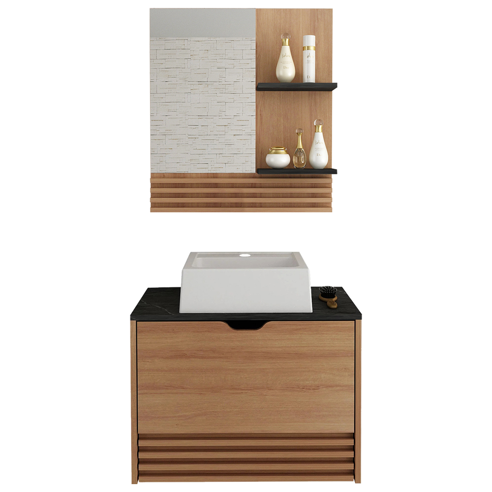 Conjunto 3 Peças Para Banheiro Amendoa Marmore Lunar BN3630X13X14 Tecno Mobili