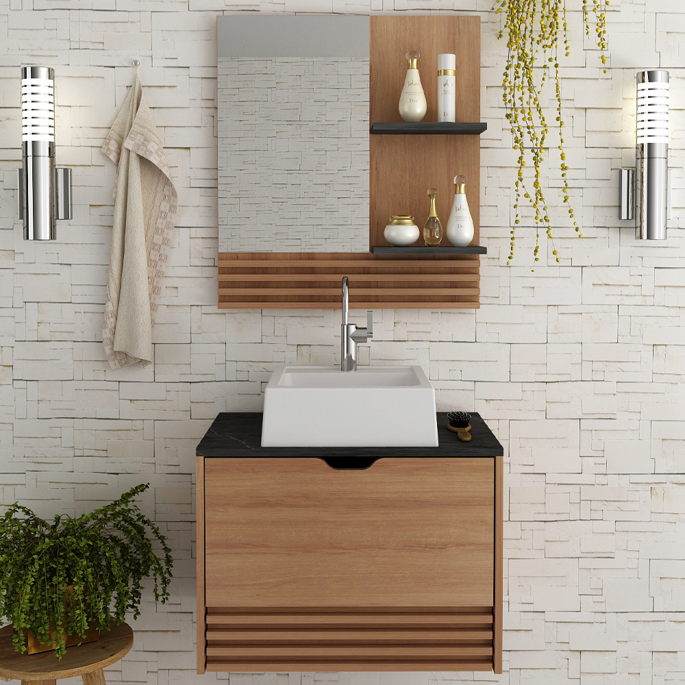 Conjunto 3 Peças Para Banheiro Amendoa Marmore Lunar BN3630X13X14 Tecno Mobili