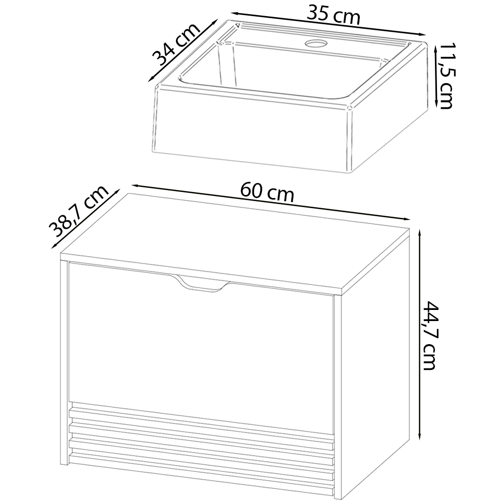 Conjunto 3 Peças Para Banheiro Amendoa Marmore Lunar BN3630X13X14 Tecno Mobili
