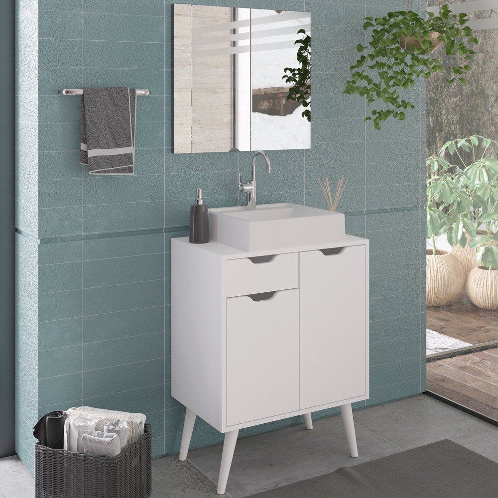 Conjunto 3 Peças Para Banheiro BN3600X37X38 Branco Metalizado Tecno Mobili