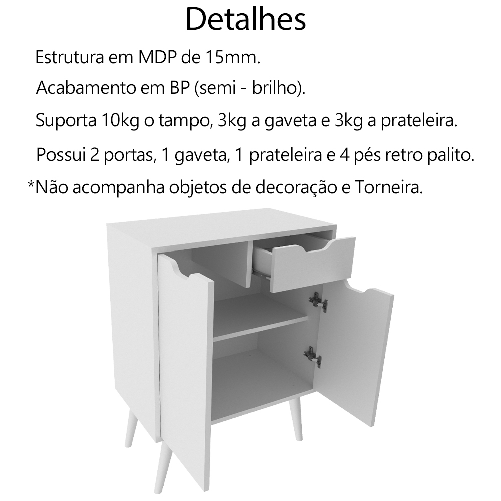 Conjunto 3 Peças Para Banheiro BN3600X37X38 Branco Metalizado Tecno Mobili