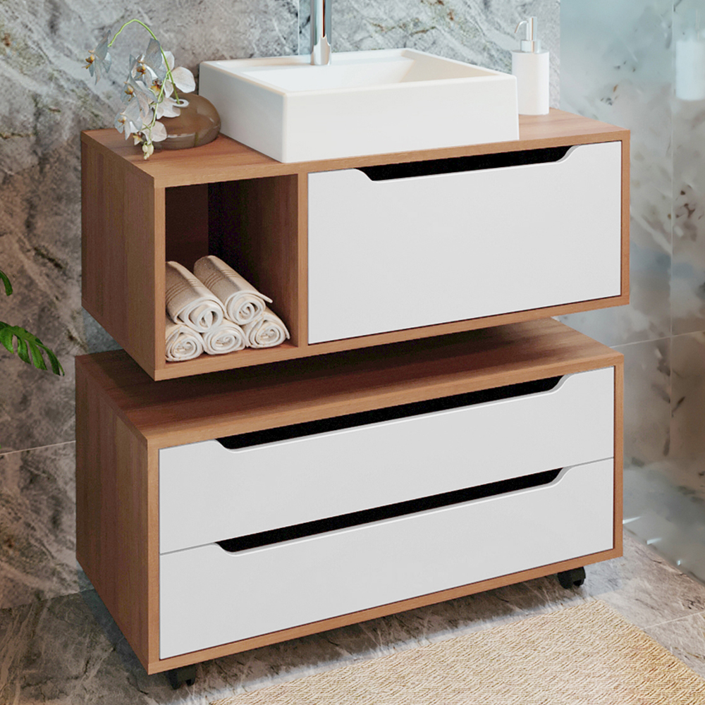 Conjunto 3 Peças Para Banheiro BN3600X43X44 Amendoa Branco Tecno Mobili