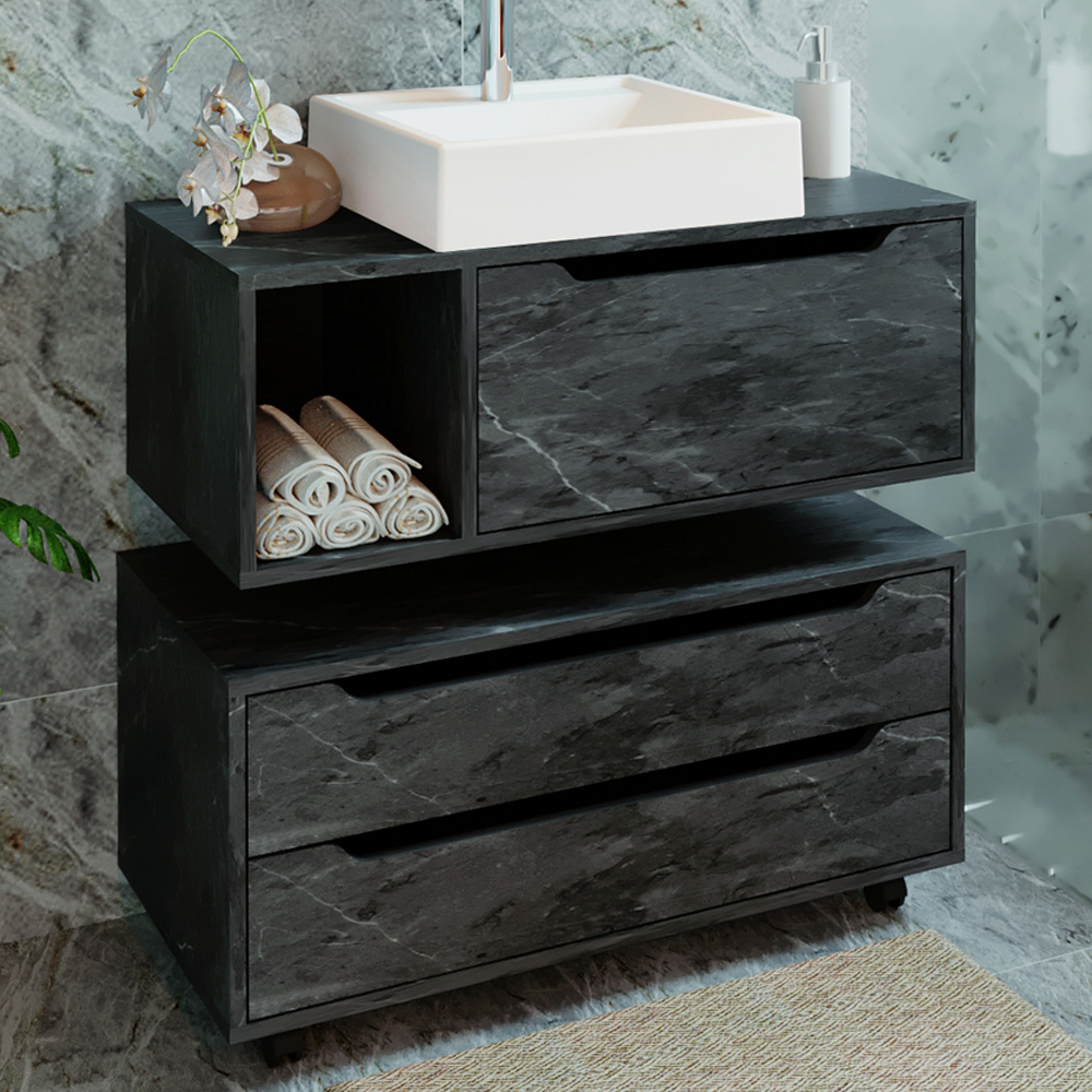 Conjunto 3 Peças Para Banheiro BN3600X43X44 Marmore Lunar Tecno Mobili