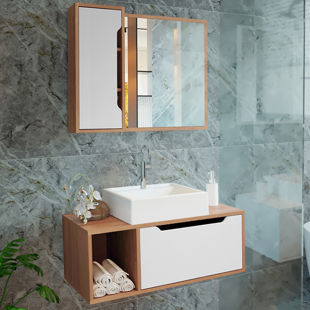 Conjunto 3 Peças Para Banheiro BN3600X44X45 Amendoa Branco Tecno Mobili