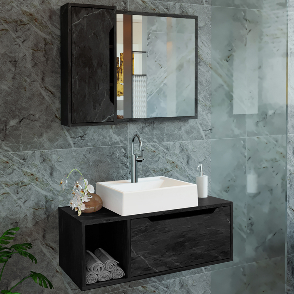 Conjunto 3 Peças Para Banheiro BN3600X44X45 Marmore Lunar Tecno Mobili
