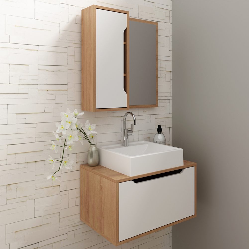 Conjunto 3 Peças Para Banheiro BN3630X46X48 Amendoa Branco Tecno Mobili
