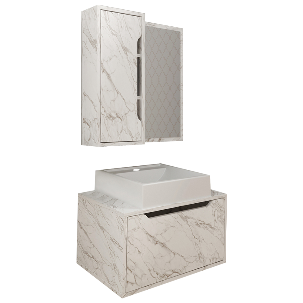 Conjunto 3 Peças Para Banheiro BN3630X46X48 Marmore Branco Tecno Mobili