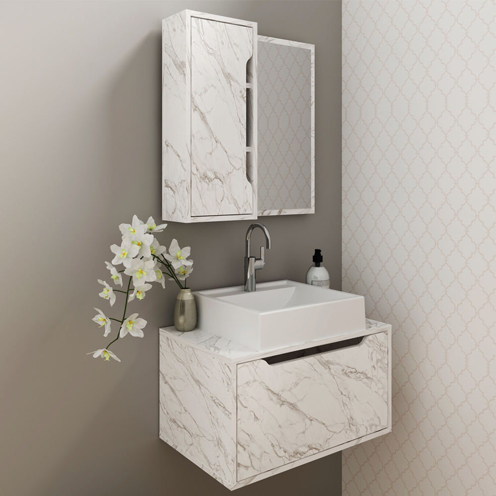 Conjunto 3 Peças Para Banheiro BN3630X46X48 Marmore Branco Tecno Mobili