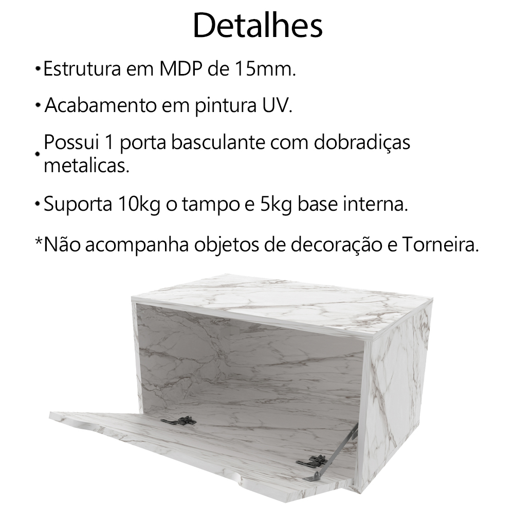 Conjunto 3 Peças Para Banheiro BN3630X46X48 Marmore Branco Tecno Mobili