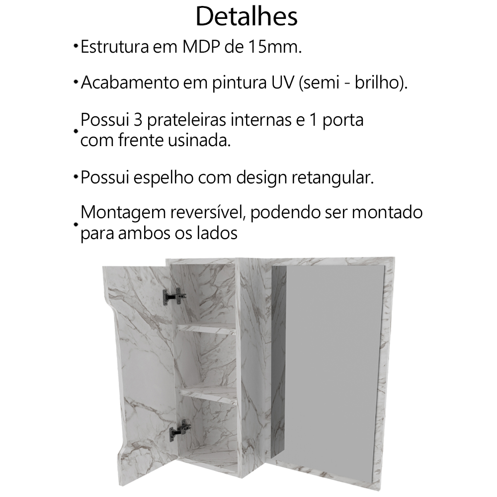 Conjunto 3 Peças Para Banheiro BN3630X46X48 Marmore Branco Tecno Mobili