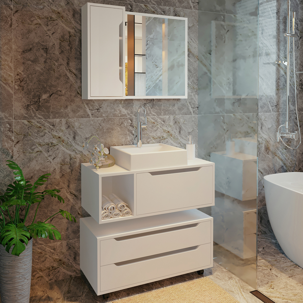 Conjunto 4 Peças Para Banheiro BN3600X43X44X45 Branco Tecno Mobili