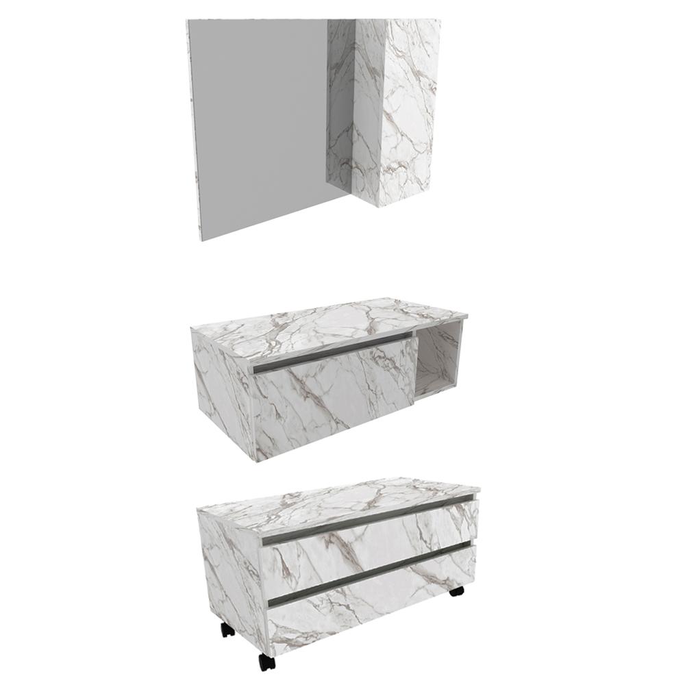 Conjunto De Armarios Para Banheiro Com Espelheira BN11 Marmore Branco Tecno Mobili
