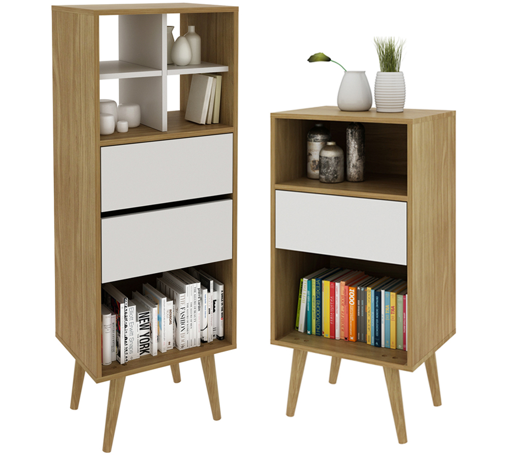 Conjunto De Estantes Para Sala E1715 E1716 Natural Off White Tecno Mobili