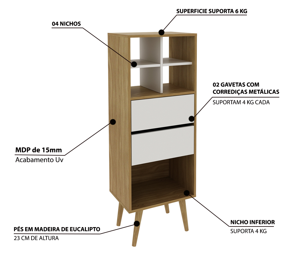 Conjunto De Estantes Para Sala E1715 E1716 Natural Off White Tecno Mobili