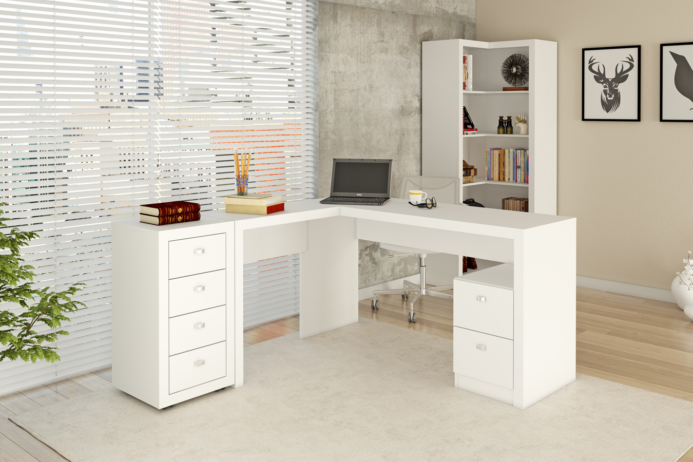 Conjunto Escritório Completo 03 Peças CJ14 Branco Tecno Mobili