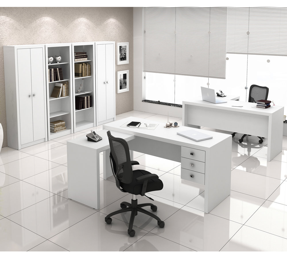 Conjunto Escritório Completo 06 Peças CJ27 Branco Tecno Mobili