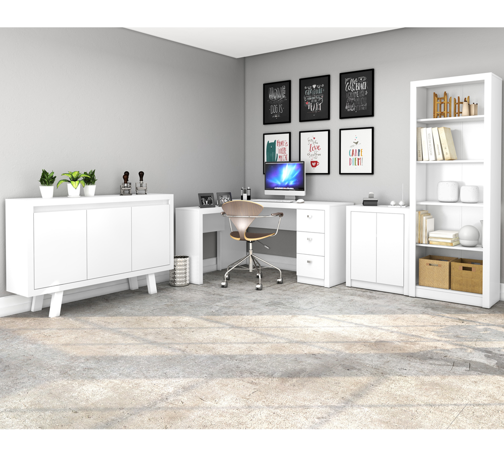 Conjunto Escritório Completo 4 Peças CJ1 Branco Tecno Mobili