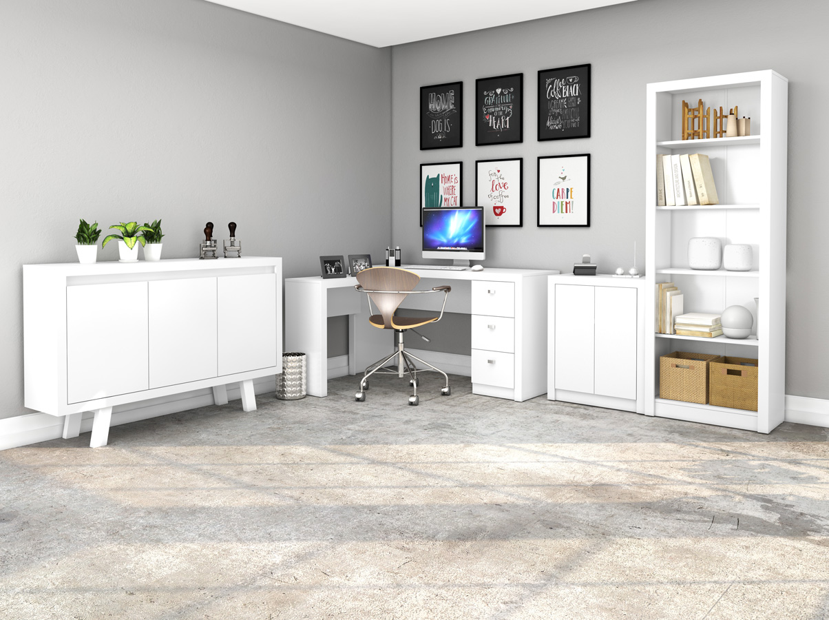 Conjunto Escritório Completo 4 Peças CJ1 Branco Tecno Mobili
