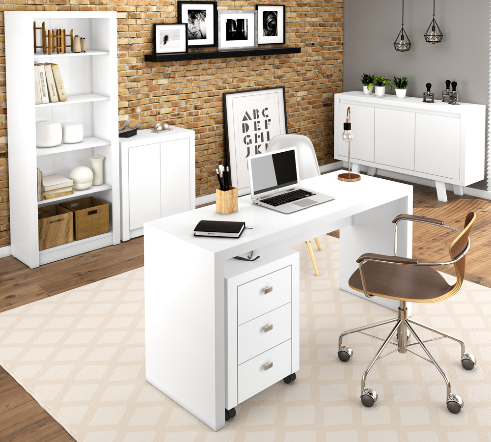 Conjunto Escritório Completo 5 Peças CJ20 Branco Tecno Mobili