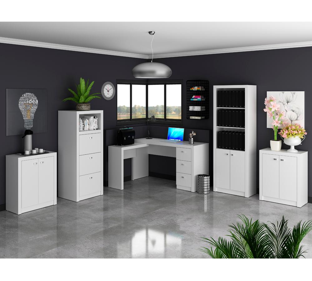 Conjunto Escritório Completo 5 Peças CJ3 Branco Tecno Mobili
