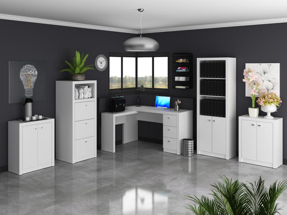 Conjunto Escritório Completo 5 Peças CJ3 Branco Tecno Mobili