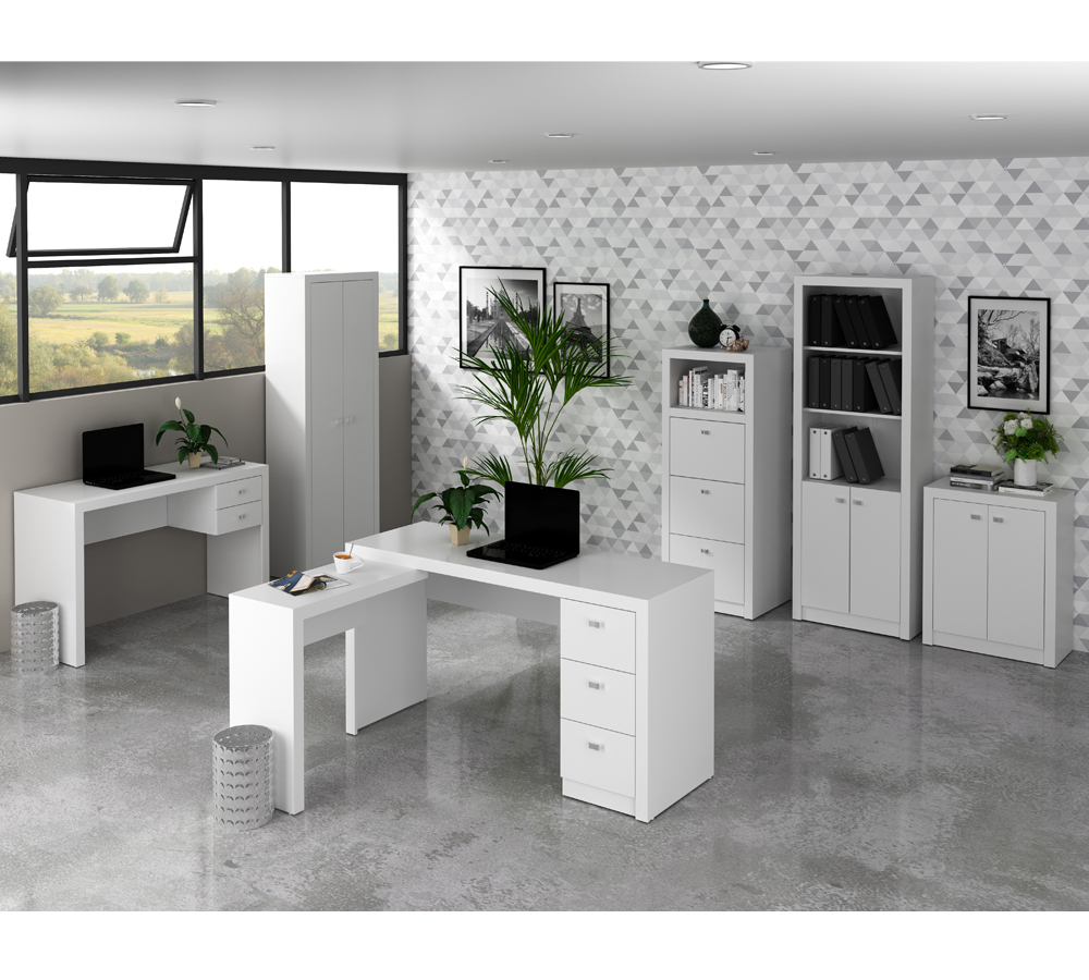 Conjunto Escritório Completo 6 Peças CJ4 Branco Tecno Mobili