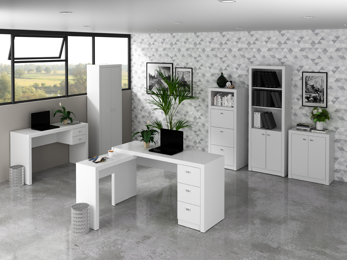 Conjunto Escritório Completo 6 Peças CJ4 Branco Tecno Mobili