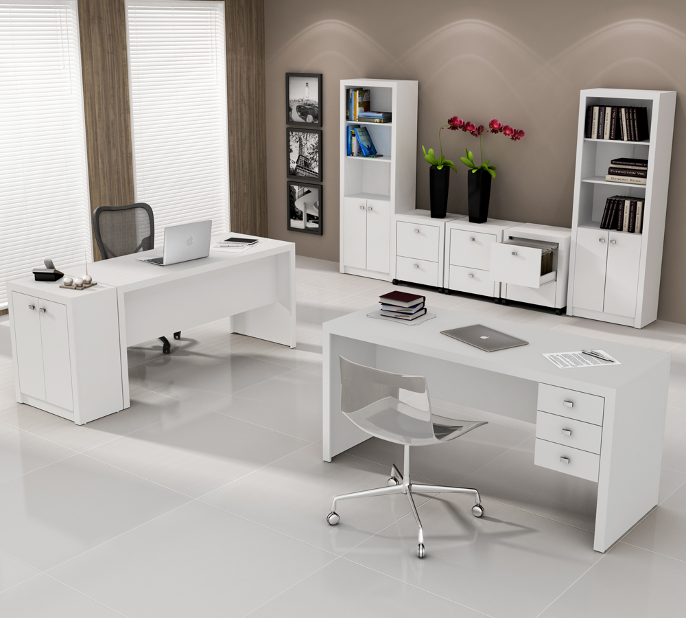 Conjunto Escritório Completo 8 Peças CJ22 Branco Tecno Mobili